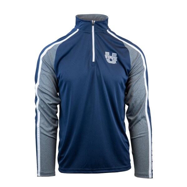 Navy Mens Quarter Zip Wind Shirt with U-State Logo